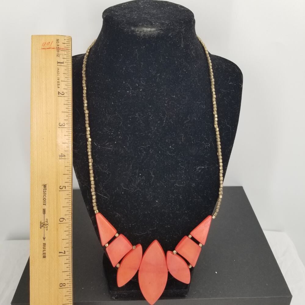 Red Resin Costume Jewelry Necklace Brown Metallic Beaded